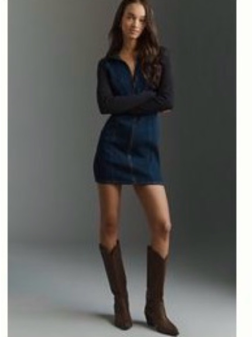 Pilcro Dark Blue Denim Zip Jacket with Black Panels
